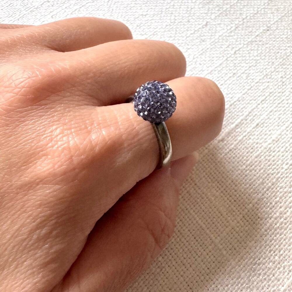 Folli Follie Purple Pavé Crystal Sphere Silver Ring Size 7